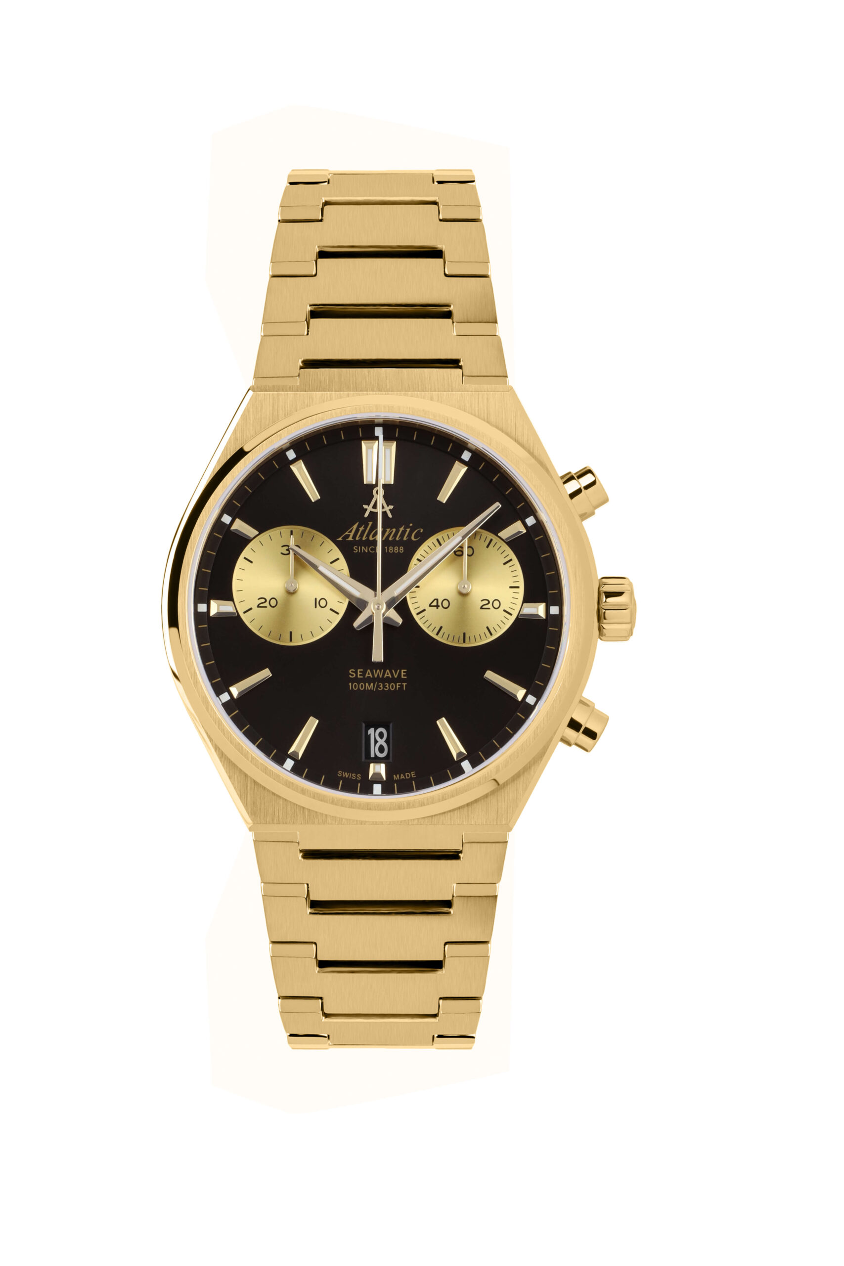 Seawave Chrono | Yellow Gold PVD with Black Dial – Atlantic Watches